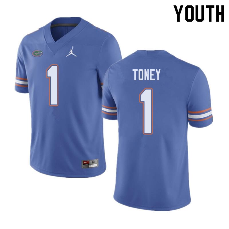 Youth NCAA Florida Gators Kadarius Toney #1 Stitched Authentic Jordan Brand Blue College Football Jersey CVH3365OF